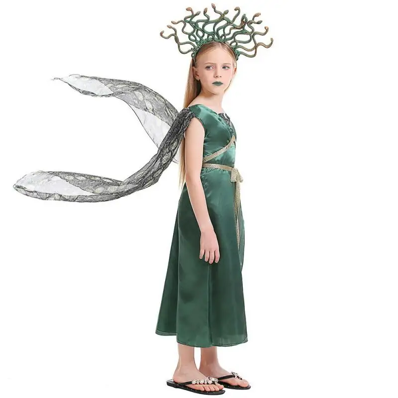 

Girl Greek Myth Medusa Cosplay Costume Green The Curse Of The Gorgons Cosplay Fancy Party Dress Carnival Purim Halloween Clothes