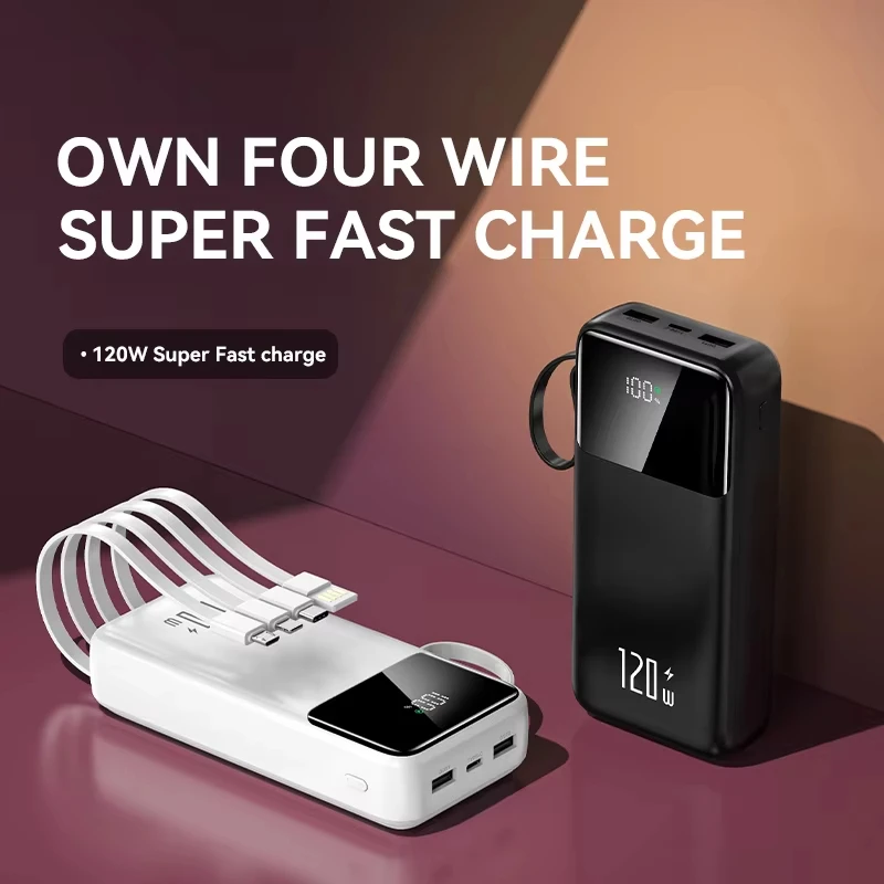 200000mAh 120W Power Bank Super Fast Charging Power Bank Portable Mobile Power Digital Display 4 Wire For iPhone Samsung Xiaomi 3
