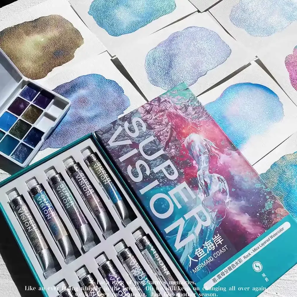 Watercolor Painting Set Watercolor Paint Watercolor Pigment Super Vision Metallic Mica Layered Color Watercolor Paint Set 1ml Handmand Sample Artist Water Color for Painting Art Suppliers
