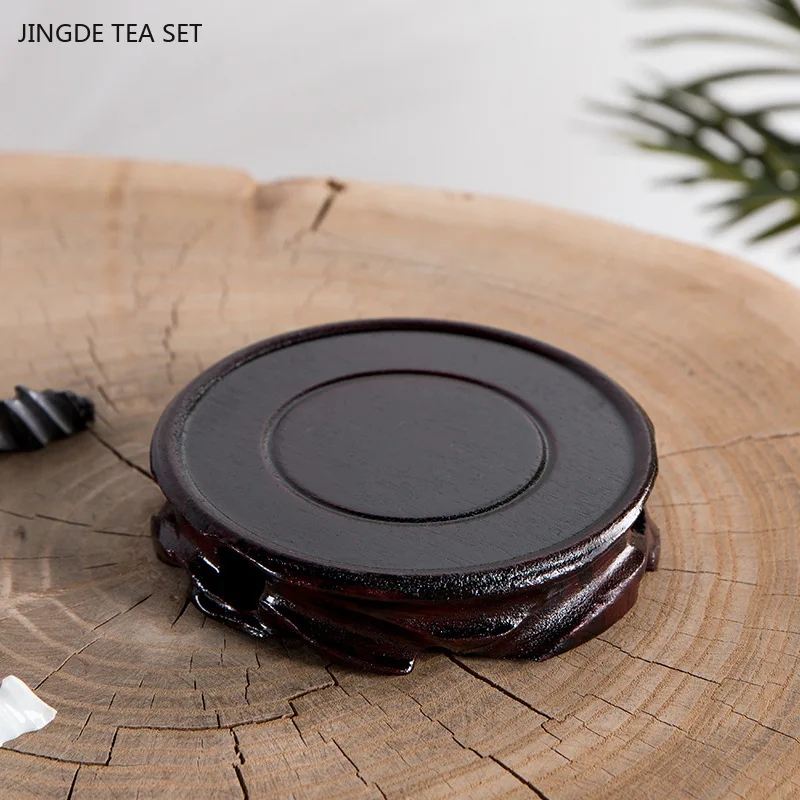 Mahogany Carving Teapot Base Solid Wood Round Root Carving Decoration Pieces Teacup Tea Set Base Home Decoration Crafts
