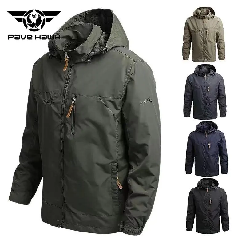 Men Outdoors Windbreaker Outerwear Military Field Jackets Waterproof Hoodie Hiking Camping