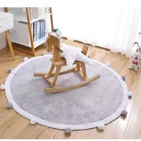 Round Carpets For Living Room Bedroom Cotton Soft Rugs Baby Crawling Mat Fleece Carpet With Ball Decor Kids Room Home Decoration 2
