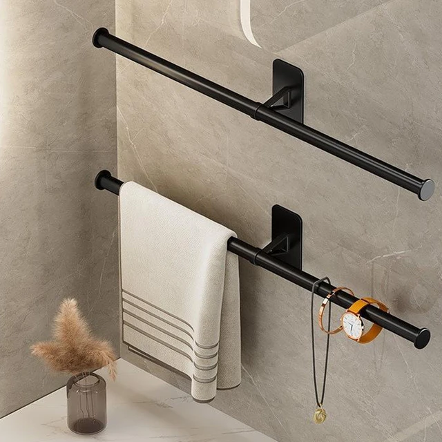 2pcs Towel Bars, No Drilling Bathroom And Kitchen Hand Towel Holder, Self Adhesive  Towel Rod Stick On Wall, Stainless Steel