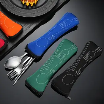 Reusable Cutlery Bag Tableware Cloth Pouch Fork Spoon Chopsticks Office Camping Travel Utensil Carrying Case 20cm
