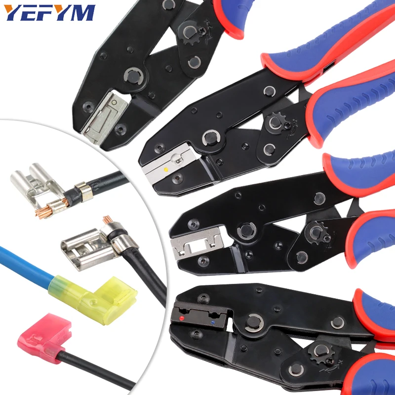 Flag Terminal Spade Female Connectors Crimping Tools L-shaped Insulated/Non Insulated Bare 4.8/6.3/FLDNY Ratchet Pliers YEFYM