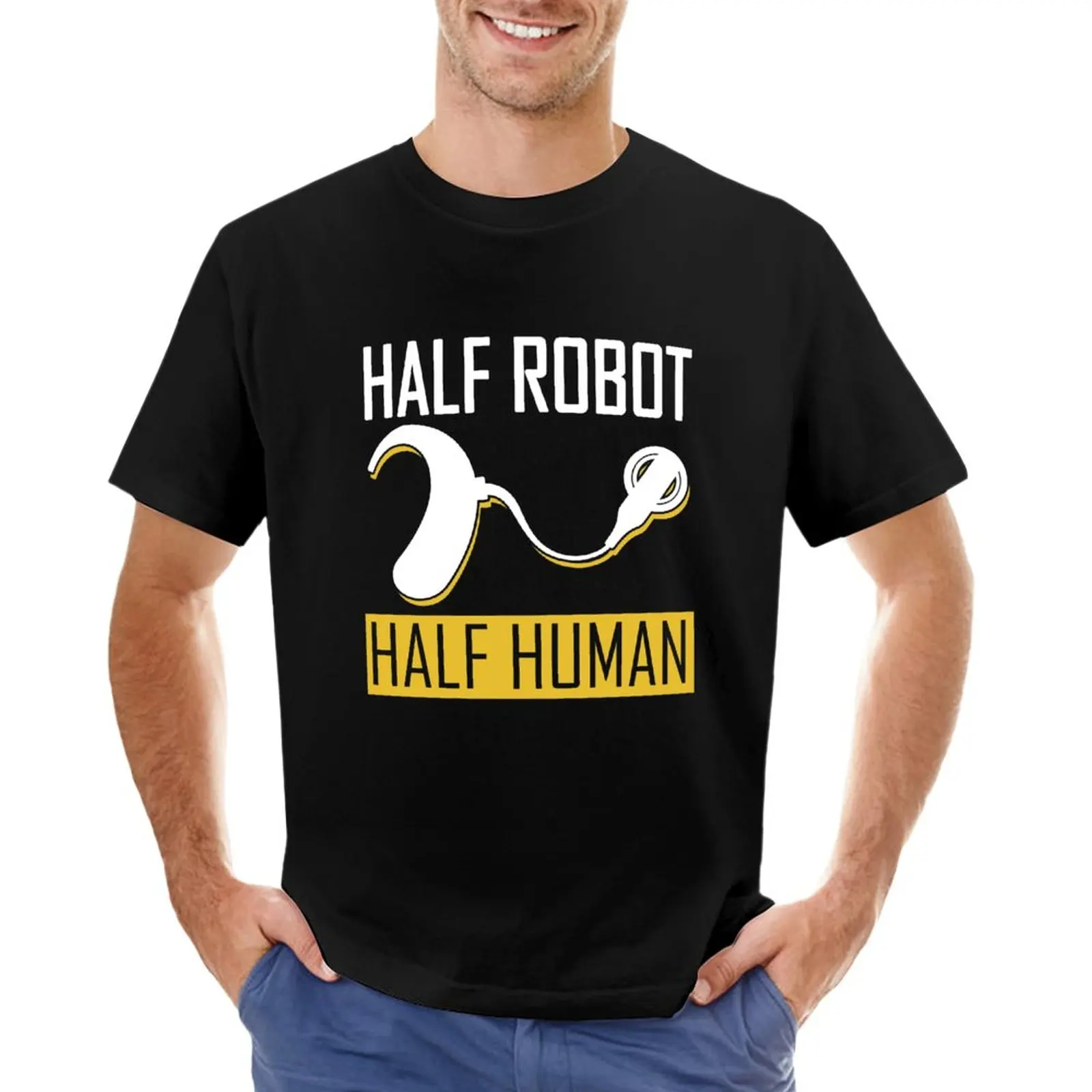 

Half Robot Half Human Cochlear Implant Awareness T-Shirt oversized t shirts sublime t shirt black t shirts for men