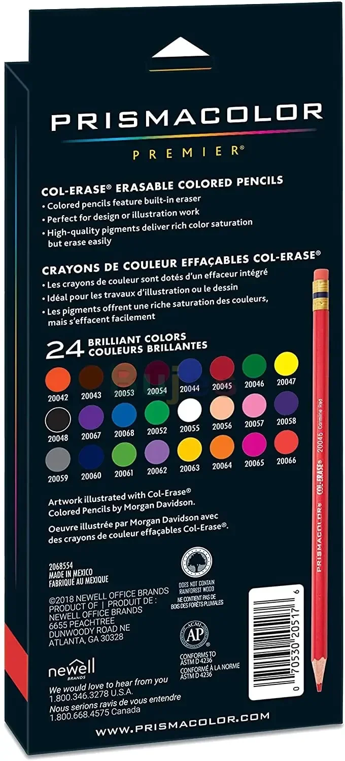 오리지널 Prismacolor Col-Erase 지울 수 있는 색연필, 24개, 다양한 색상(20517), 아티스트 품질, 성인 및 어린이용