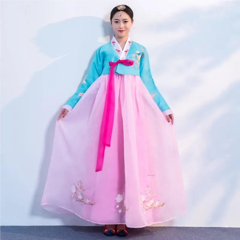New Korean Clothing Embroidery Flower Wedding Dress Ethnic Top Long Skirt Suit Dance 1pc 30cm environmentally matte cheerleading flower ball four fingers pompoms for cheer dance sport competition stage show pompon