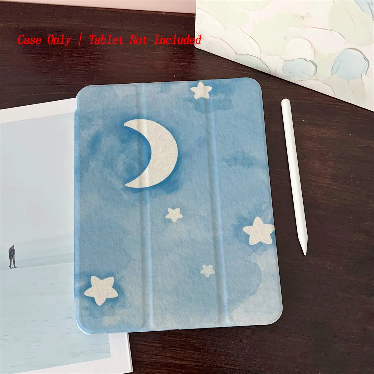 Dreamy Blue Background with White Moon and Stars iPad Case Cover