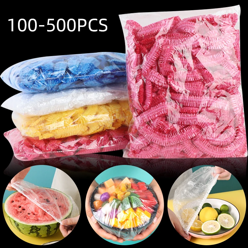 

100-500pcs Colorful Plastic Bag Elastic Food Cover Thickened Fresh-keeping Bag Shower Cap Shoe Cover Kitchen Storage Accessories