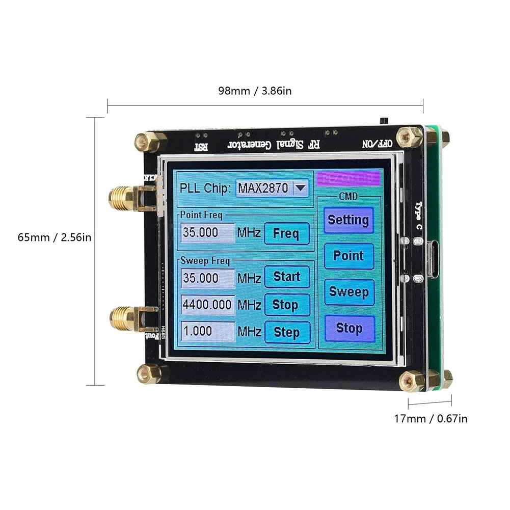 MAX2870 Signal Generator 23.5MHz-6000MHz Frequency Touching Screen Radio Frequency Signal Source PC Software Controls 4