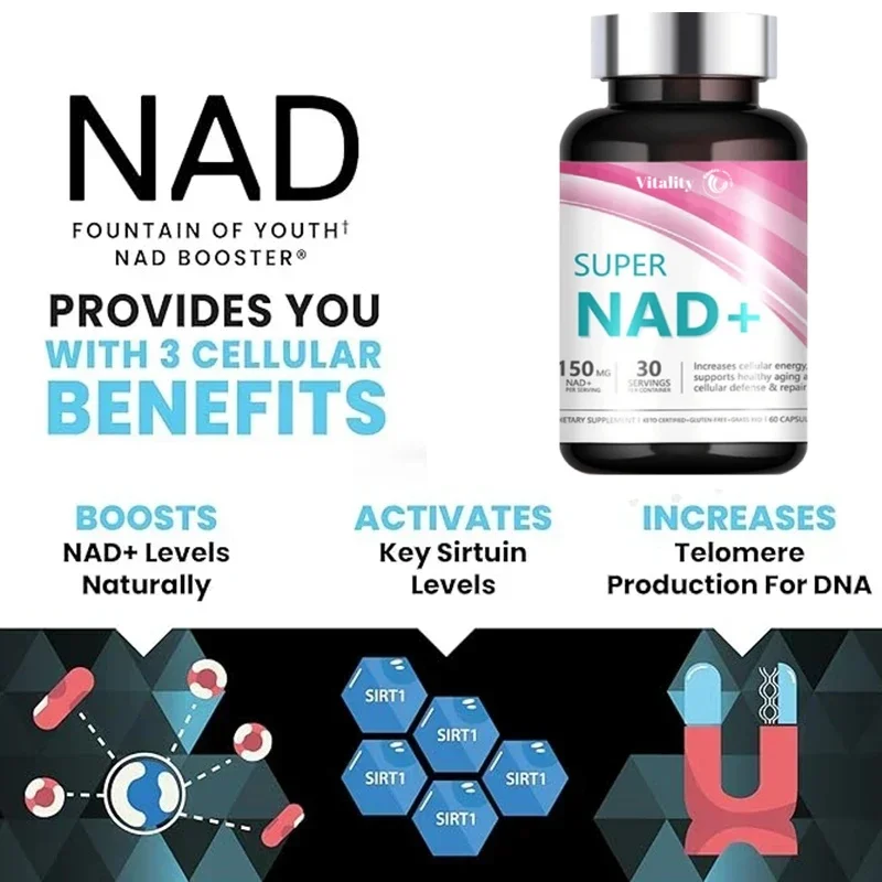Nad+ Booster Nicotinamide Riboside Natural Energy Longevity & Cellular nad+ supplement capsules