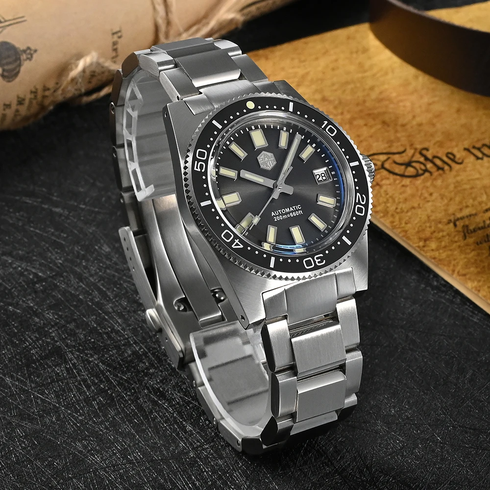 San martin-メンズ腕時計,高級,クリスタル,サファイア,自動巻き,機械式時計c3 20bar,発光,37mm AliExpress