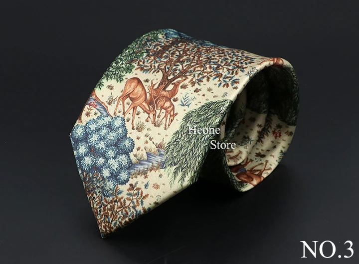 Vintage Digital Printed Men Ties Floral Elk Forest Pattern Soft 8cm Retro Necktie For Casual Party Suit Shirt Cravat Accessory