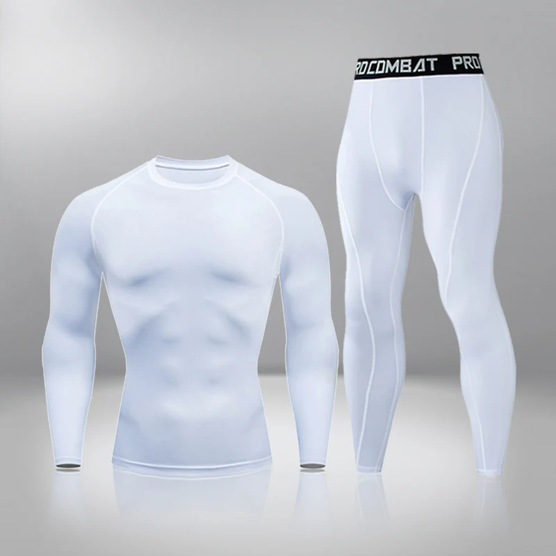 Palestra abbigliamento da allenamento stretto allenamento Jogging sport Set Fitness intimo termico da uomo compressione Top pantaloni abbigliamento sportivo
