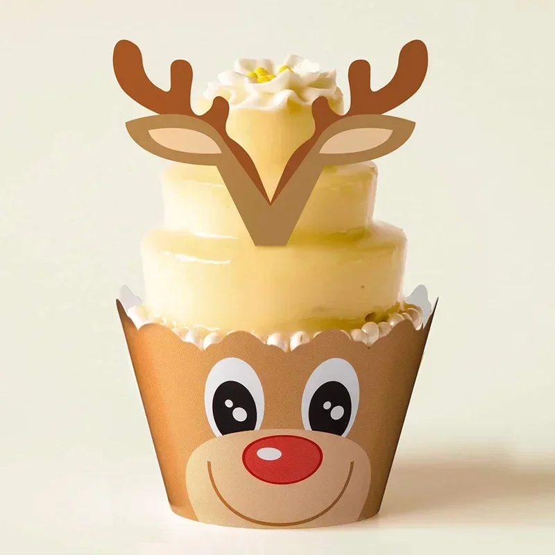 24/48pcs Christmas Paper Cupcake Wrapper Christmas New Year Birthday Party Cake Decorations Tools Santa Claus Cake Topper