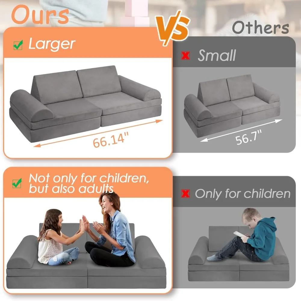 Play Couch Sofa for Kid, Modular Kids Play Couch, Kids Couch for Playroom Bedroom, Children Convertible Foam Cushion Couch 2