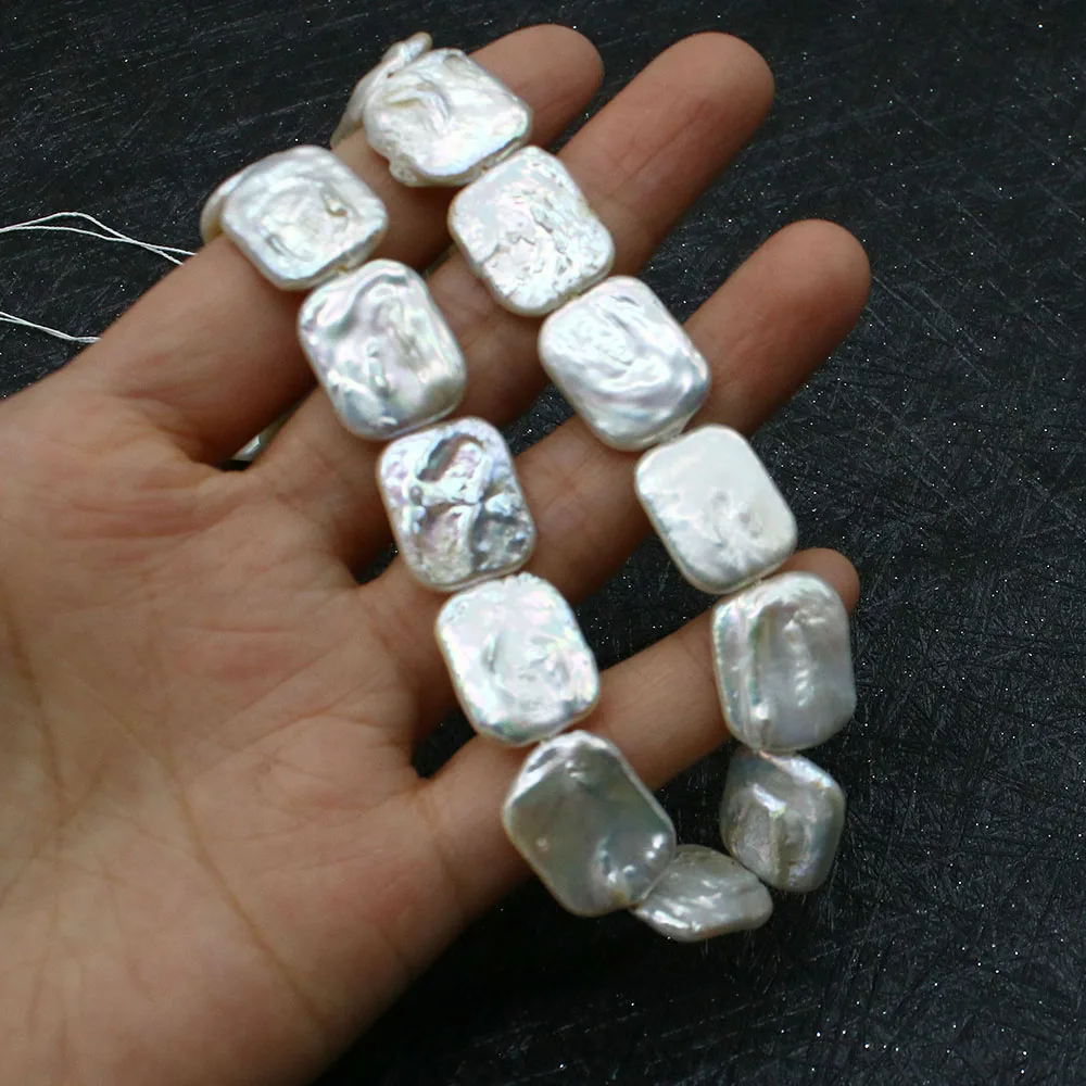 1 Strand 15x20mm Natural Freshwater Pearl Loose Beads Strand Rectangle Shaped DIY for Making Necklace Bracelets White Color