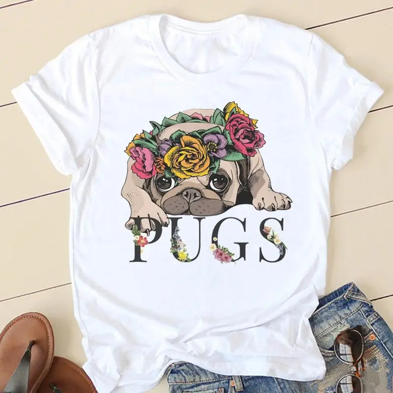 Women T-shirts 90s Love Pug Dog Ladies Fashion Clothing Short Sleeve Cartoon Clothes Spring Summer Female Tee Graphic Tshirt couple t shirt