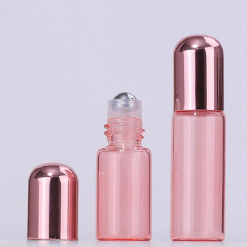 로즈 골드 투명 향수 테스터 롤 온 병, 유리 유리병, 로즈 골드 뚜껑, 롤러병, 1ml, 2ml, 3ml, 5ml