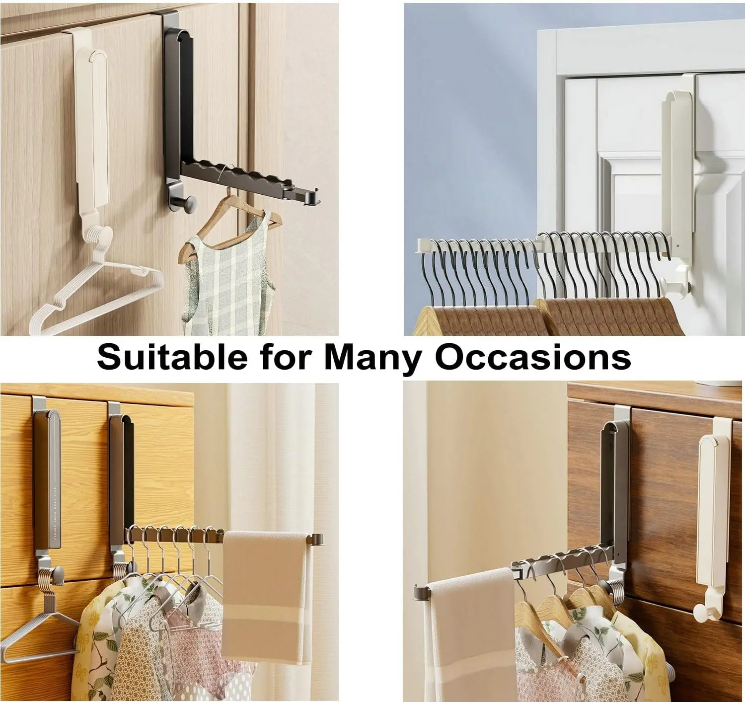 Foldable Over The Door Hook Hanger with Retractable Rod Aluminum Alloy Laundry Drying Rack for Clothes Towels Hat Bag Key Holder