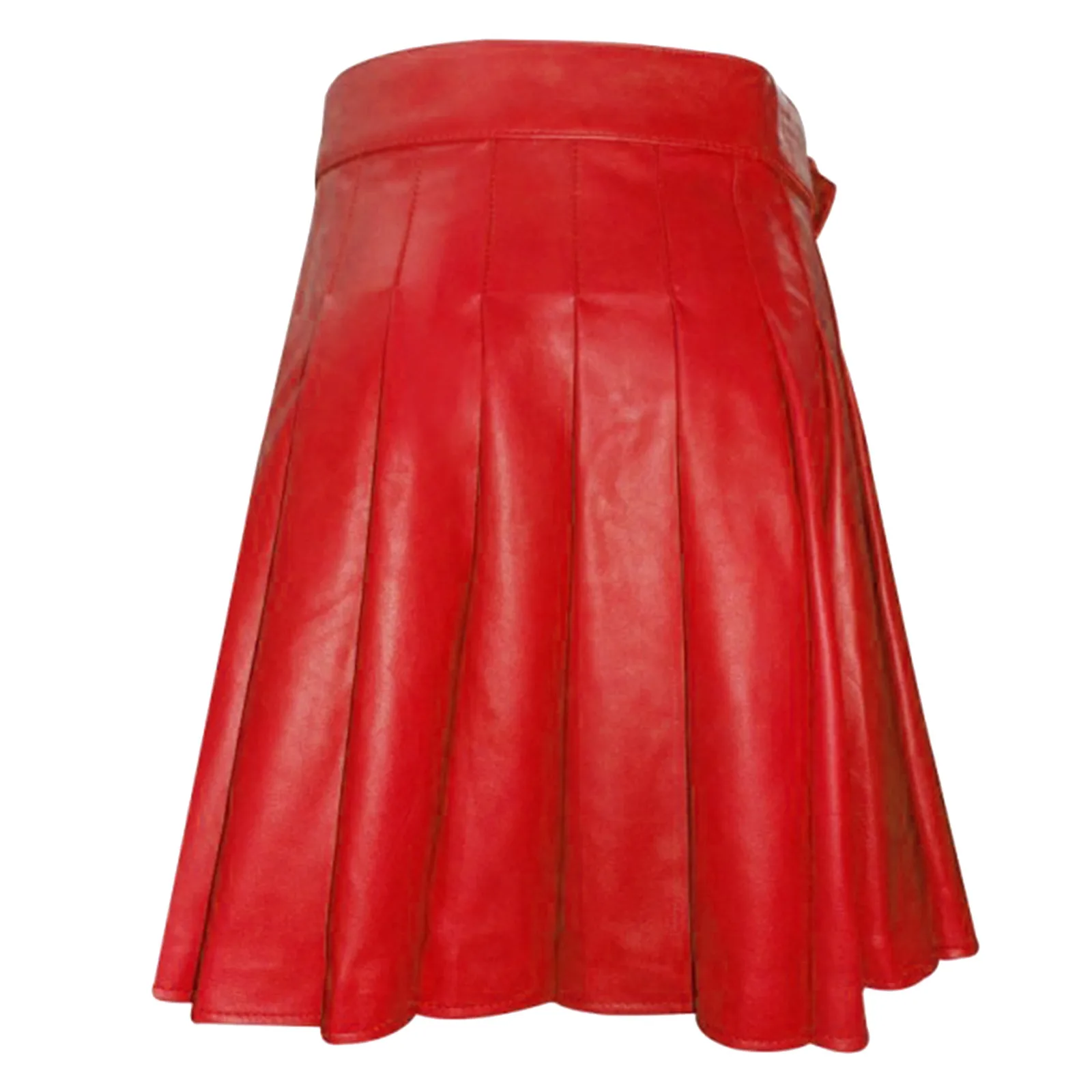 Hot Sale Men Solid Leather Pleated Skirt Fashion Scottish Style Leather Belt Solid Color Pleated Skirt Fashion Casual Male