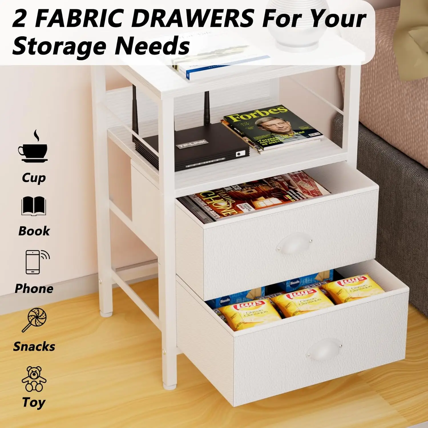 Fabric Drawer Nightstands Set 4