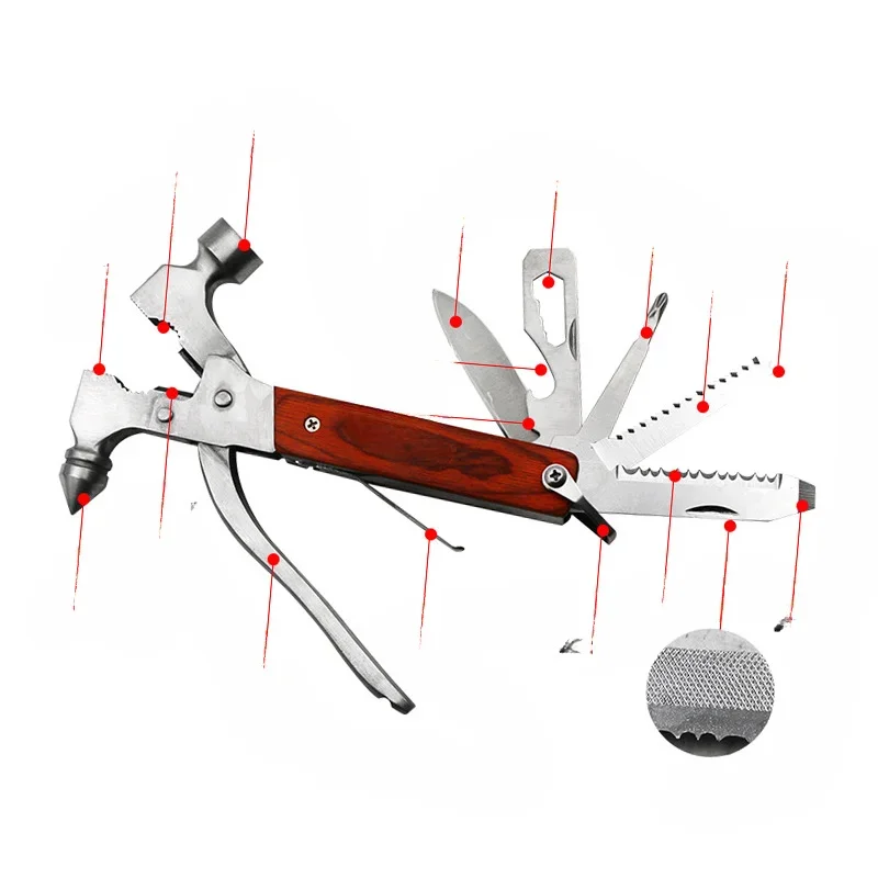Automotive Multipurpose Cone Hammer, All Steel Solid, 13 Functions, Vehicle Safety Hammer, Tourism Camping Wilderness