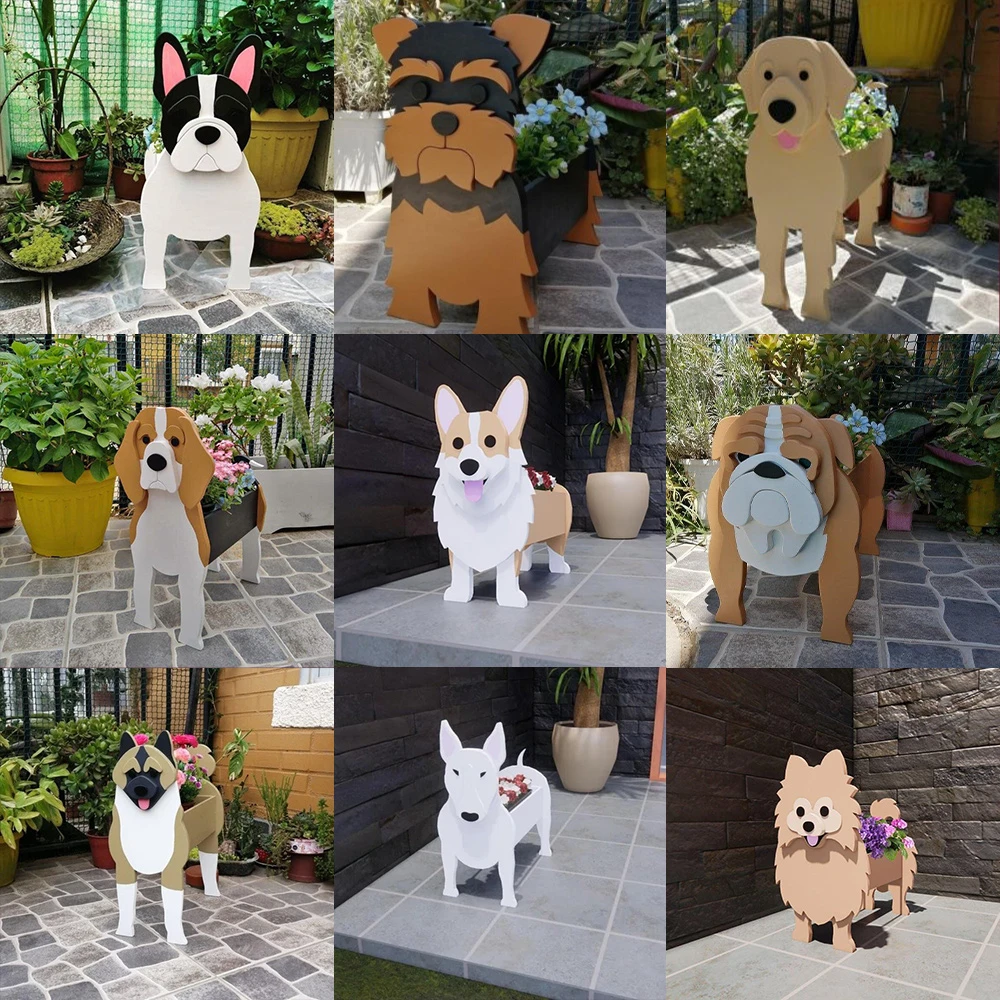 1Pcs Assemblable Dog Flower Pot Multiple Pet Dog Breeds Garden Pots DIY PVC Flower Planter Garden Home Decor Ornament