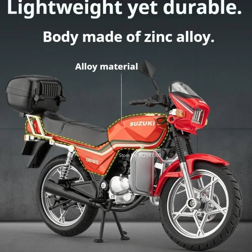 1:12 스케일 스즈키 GS125 하야부사 오토바이 모델 자동차 장난감 사운드 라이트 충격 흡수 고무 타이어 차량 컬렉션 선물 장난감
