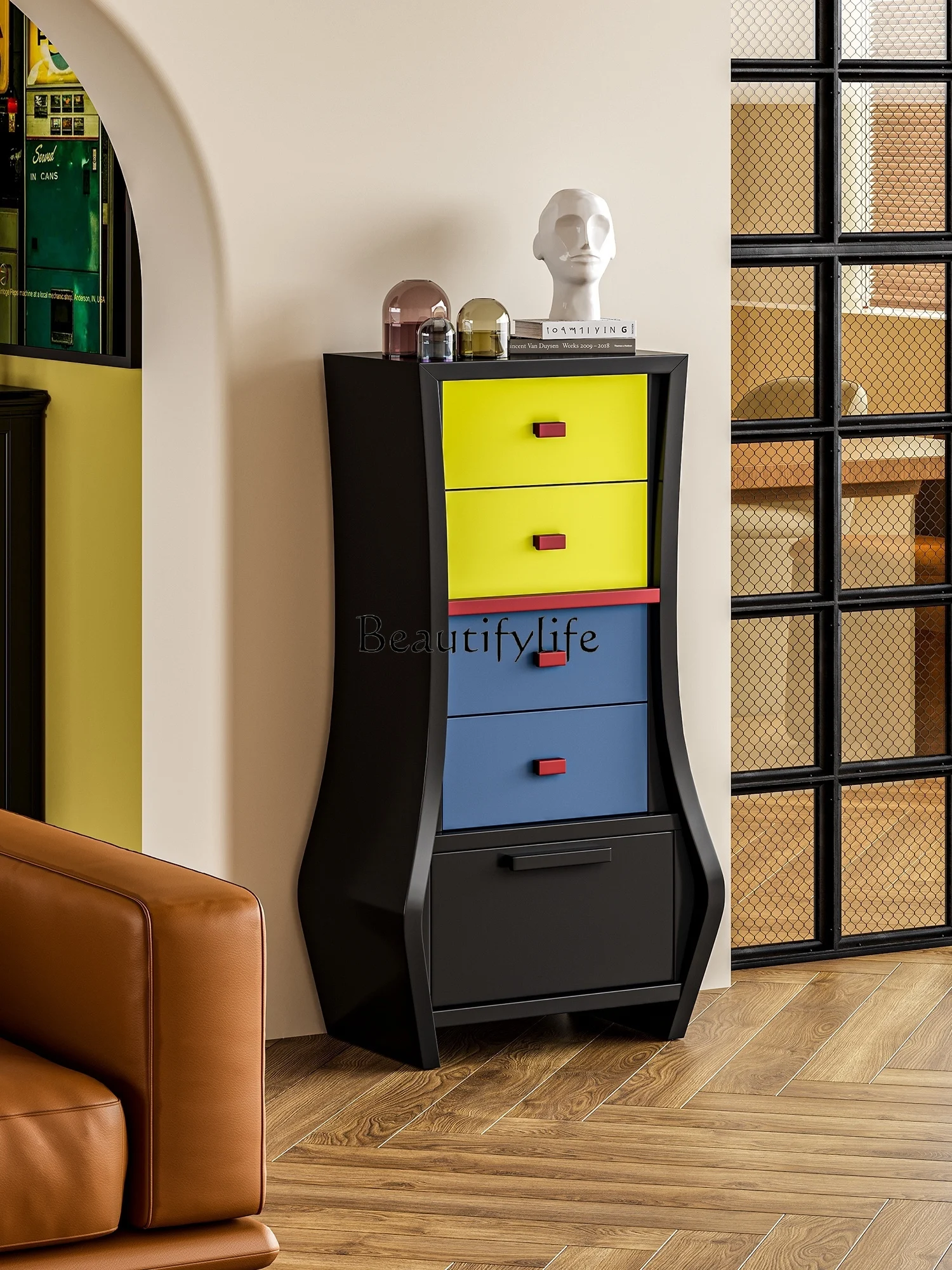 

Colorful Living Room Bedroom American Chest of Drawers Floor Simple Retro Drawer Storage Cabinet