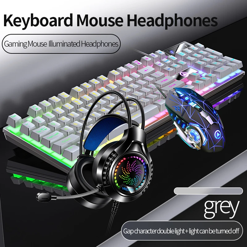 Conjunto de Mouse e Teclado com Retroiluminação com Fio Fone de Ouvido 104 Teclas Mouses 3600dpi Usd 3.5 mm Combos para pc Gamer - Imagem 3