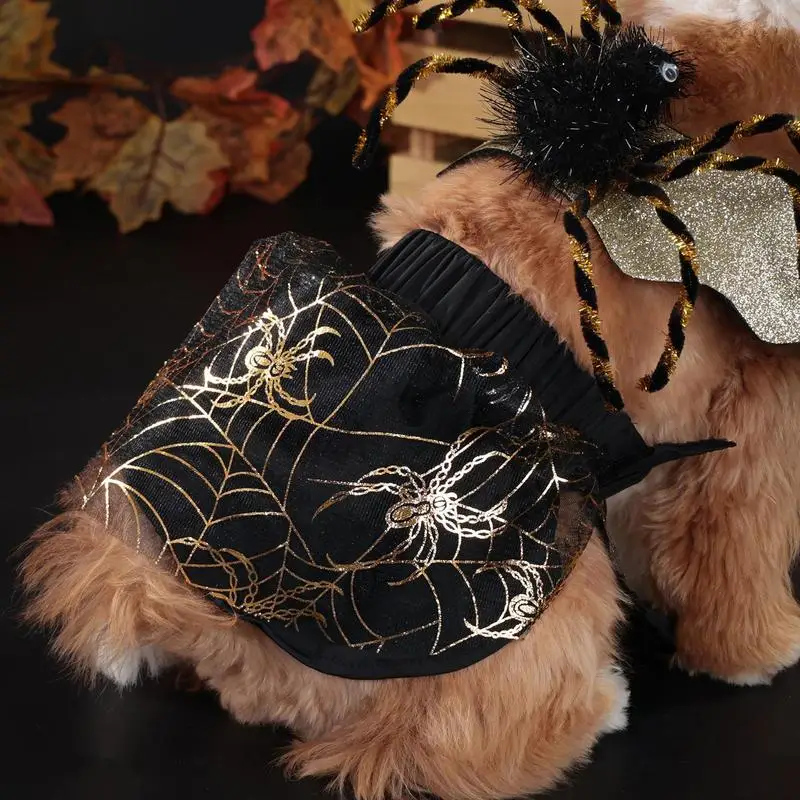 Dog Spider Costume Halloween Spider Web Gauze Skirt Lightweight Gothic Dog Apparel Funny Pet Costume With Wings For Cats Small