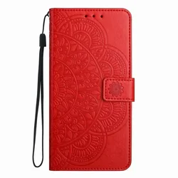 Charming Floral Wallet Phone Case with Card Slots and Protective Cover for Y5P (Red PG)