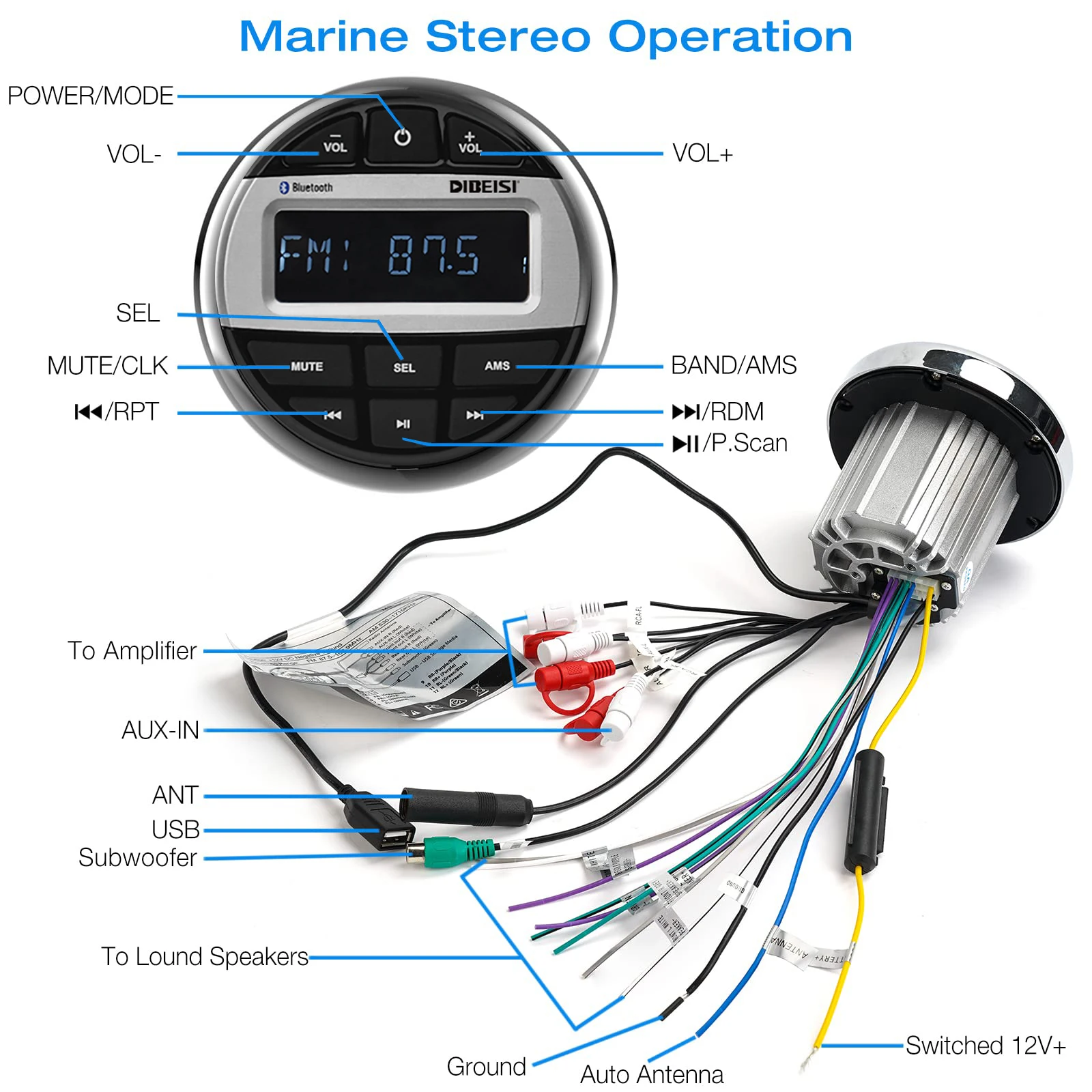 Waterproof Marine Stereo Bluetooth Radio Motorcycle Audio Boat Car MP3 Player Auto Sound System FM AM Receiver for SPA UTV ATV boat radio player marine multimedia player