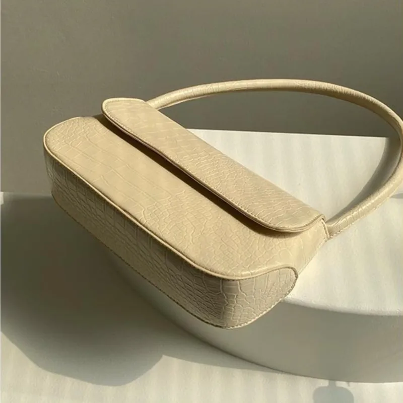 Korean Style Faux Crocodile Pattern Sle Handbag Women Beige Leather Large Capacity Shoulder Bag Ladies High End Underarm Bag New