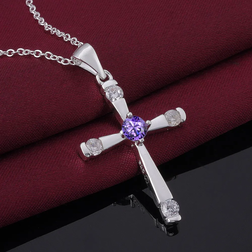 

Hot 925 Sterling Silver cross Pendant diamond Necklace For Women 18 inches gifts luxur party wedding crystals Jewelry