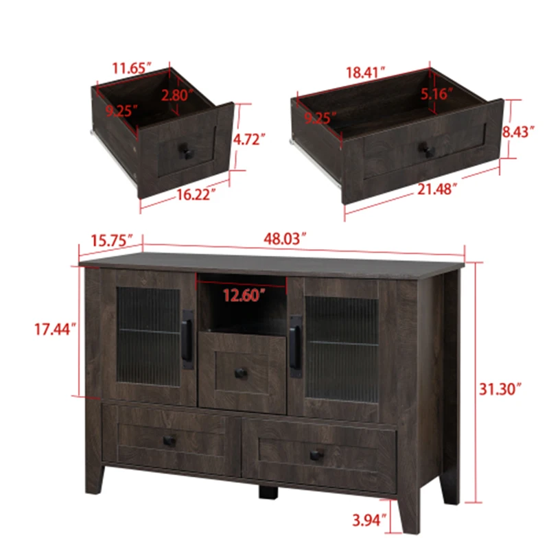 DrawerDresser cabinet,barcabinet,BuffetSideboard,StorageCabinet,Buffet Server Console Tablestorge,changhong glass door,Gray