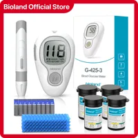 Blood Glucose Meter Glucometer Full Set Glucose Test Strips Medical Diabetes Blood Sugar Monitor bioland G-425-3 Complete Kit 1