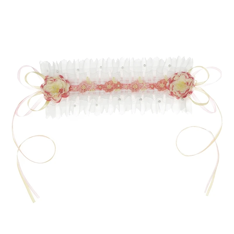 

Multilayered Lace Headbands for Women Headwear with Ribbon Pink Camellia