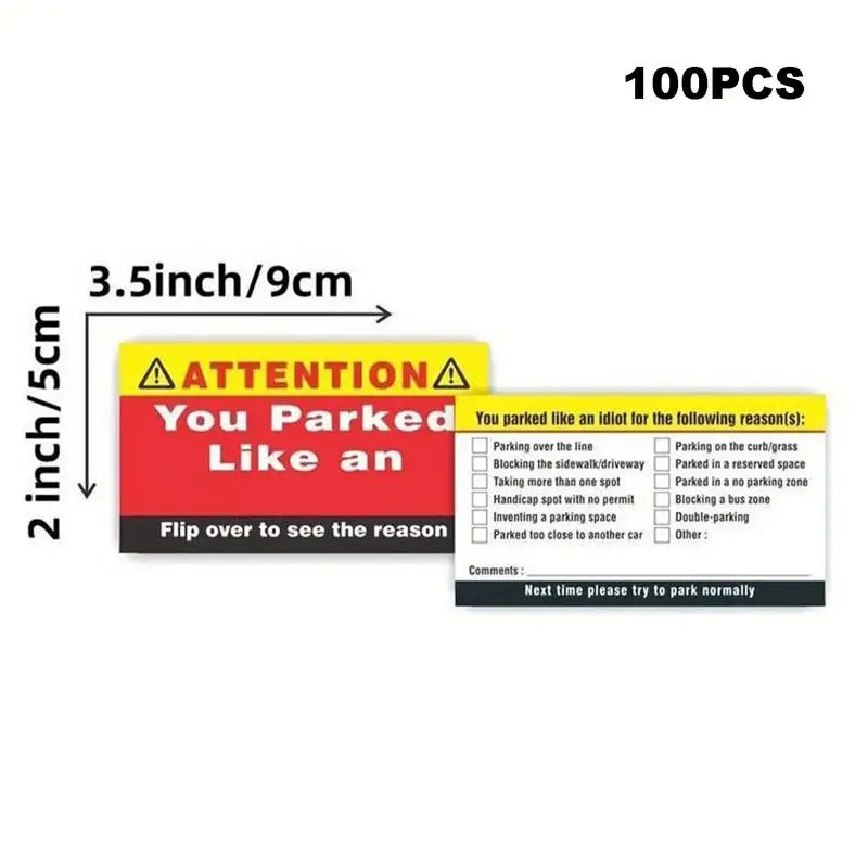 100pcs Bad Parking Cards You Parked Like An Idiot Funny Cardboard Parking Violation Card With Multi Violation Reasons Funny Gift