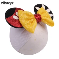2026 Bandeaux pour bébé à oreilles de Mickey de dessin animé, avec nœud à paillettes de 5 pouces, Turban pour bébé, Accessoires de cheveux DIY pour Festival, Cosplay, Fête de Noël 4