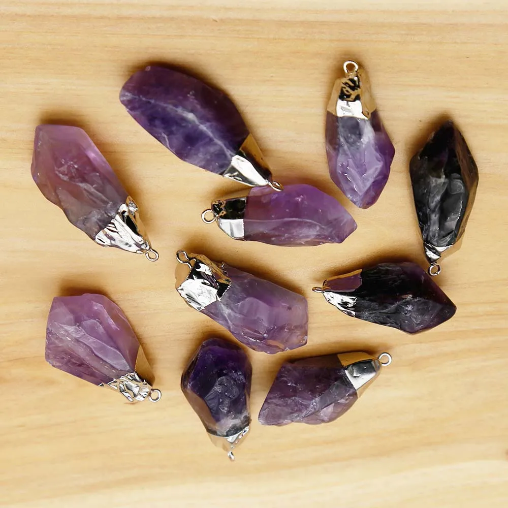 

Natural Amethyst Silver Plated Pendant Irregular Raw Stone Necklace Earrings Jewelry Accessories Wholesale7Pcs/Lot Free Shipping