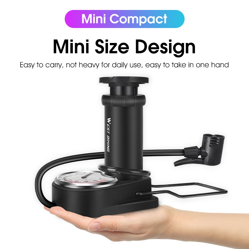 WEST BIKING 140PSI Foot Pump With Gauge Portable Bicycle Tire Inflator Motorcycle E-bike Bike Pump MTB Road Bike Accessories