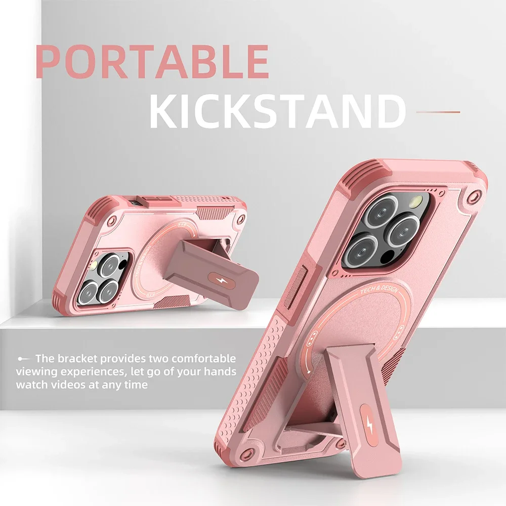 Magnetic Stand Invisible Phone Case with Wireless Charging and Anti-Fall Protection