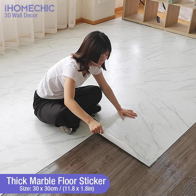 Simulated Thick Marble Tile Floor Sticker Pvc Waterproof Self-adhesive  Living Room Toilet Kitchen Home Floor Decor Wall Sticker - Wall Stickers -  AliExpress