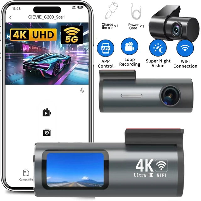 4K Dash Cam Front and Rear, 1.3” IPS Display Car Camera, 5Ghz WiFi+App Control, Night Vision, 24H Parking Mode, G-