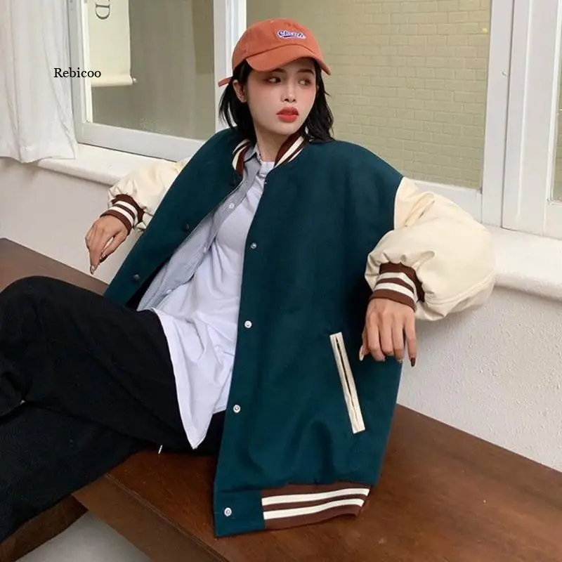 Basic Jackets Women Patchwork Vintage Baseball Outwear Loose All-match Students Preppy Spring Fashion Tops Windbreaker Mujer
