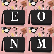 

Hot Sale Woman Makeup Brush Storage Bag Coin Purse Canvas Clutch Bag White Letter Pattern Print Portable Kawaii Black Handbag