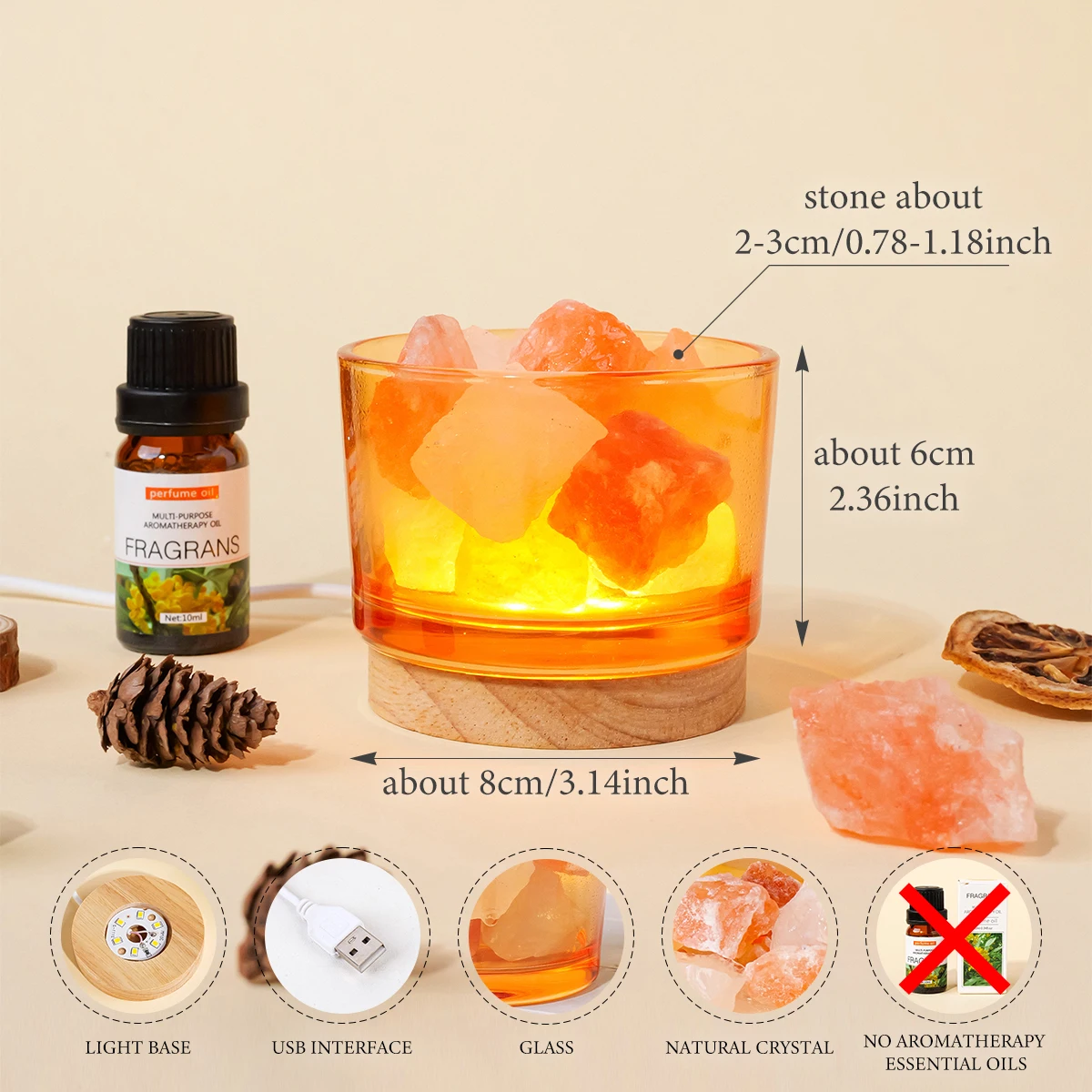 1pc Natural Crystal Raw Stone Aromatherapy Minerals Rose Quartz Fragrant Incense Decorative Lamp Home Decoration